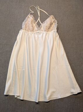 Flora Nikrooz Womens Embroidered Satin Chemise Slip Dress M Bridal Coquette